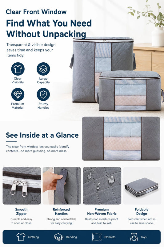 🏆Last Day Sale ONLY ￡9.99!!🔥StorRight™ 90L Heavy-Duty Storage Bag🏆Mothproof & Airtight with Clear Window🛏️ Thick, Airtight & Moving-Ready! 🇬🇧🧳