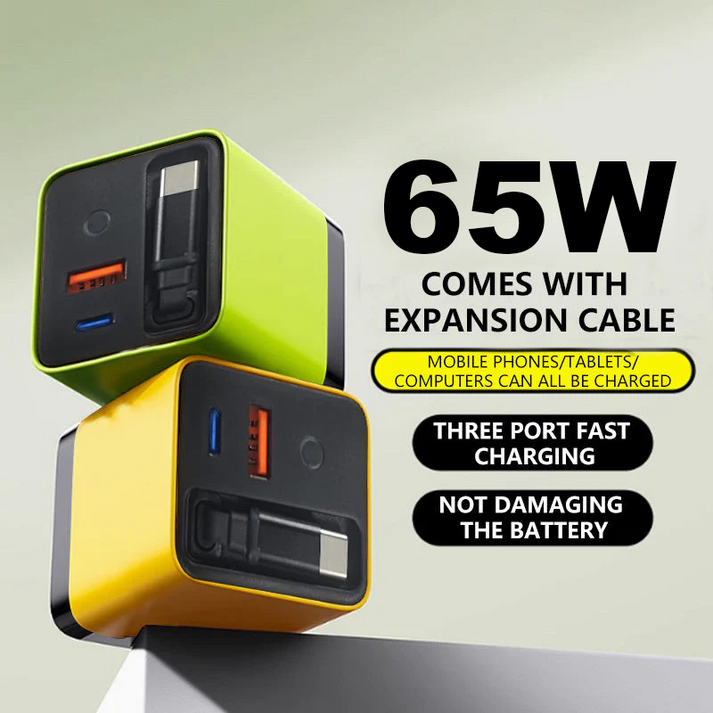 65W Fast Charging Phone Charger Block with Retractable 80cm Type-C Cab ...
