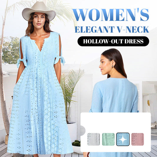 ⏰Last Day Sale 50% Off💃Women's Elegant V-Neck Hollow-Out Solid Dress