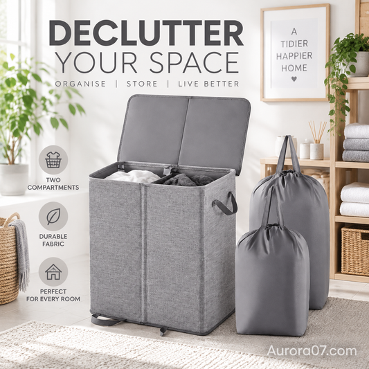 🧺✨ Two-compartment laundry basket with a lid – Removable inner bags, ideal for separating whites and coloureds! 🏠💪