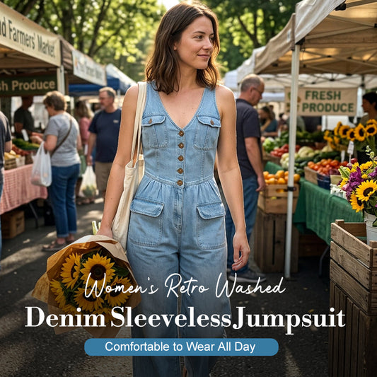 👖 LIMITED-TIME 50% OFF! 💥Women's Denim Jumpsuit – Sleeveless, V-Neck, Wide-Leg 💫