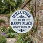 🏡Final Hours Flash Sale ￡9.99!!⏰Vintage Round Metal Sign – “Welcome to My Happy Place Don’t Ruin It” Garden Wall Decor