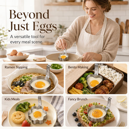🥚🍳 BUY 2 GET 1 FREE! 304 Stainless Steel Egg Ring Mold – Fun Breakfast Shapes, Leak-Resistant Flat Base & Easy-Release Design