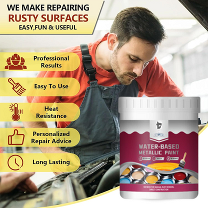 🥳2026 HOT SALE🥳 45% OFF!✨ Rust Converter Metallic Paint – One coat stops rust, no sanding, no fumes. Dries to a sleek metal finish. Perfect for garden tools & gates. 🔨🛡️