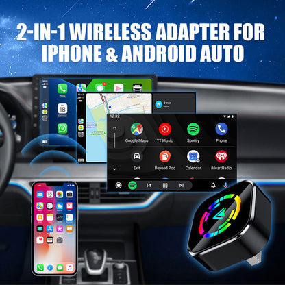 📱60% OFF NOW! 🔥【Plug and Play! Wireless Connection 🔥 2-in-1 Wireless Adapter - iPhone & Android Auto, turn your car into a smart cinema in seconds】