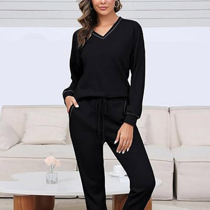 Women's V-Neck Waffle Sleepwear Set