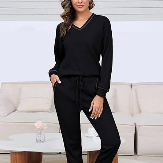 Women's V-Neck Waffle Sleepwear Set