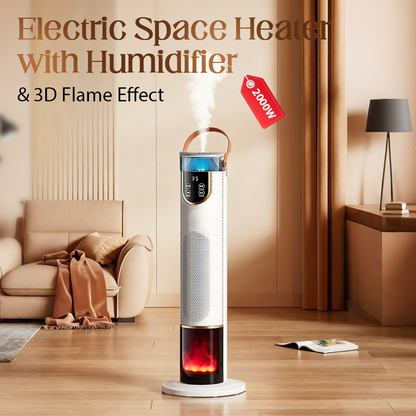 🔥💧2000W Heater for Rapid Heating and Humidification! 3D Flame Atmosphere | Wide-Angle Heating | Remote Control & Touch Control | Safe Anti-Tip ✅