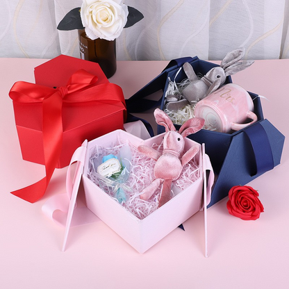 Heart-Shaped Double-Door Gift Box with Ribbon