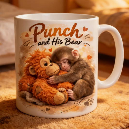 🥳2026 HOT SALE🥳 50% OFF!🔥"Punch and His Bear" Cute Monkey Ceramic Mug