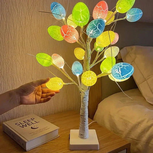 ✨Lighted Birch Egg Tree with 24 Colorful Eggs🌳💡