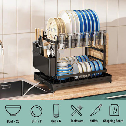 💕Free Shipping✈️2-Tier Dish Rack with Drainboard – Large Capacity & Fast Drying 🍽️💧