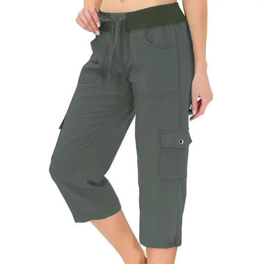 🥳SUMMER HOT SALE🥳💞50K+ SOLD!💥50% OFF! 💃Women's Solid Color High-Waist Drawstring 3/4-Length Cargo Pants