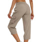 🥳SUMMER HOT SALE🥳💞50K+ SOLD!💥50% OFF! 💃Women's Solid Color High-Waist Drawstring 3/4-Length Cargo Pants