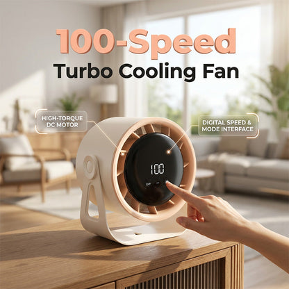 100-Speed Turbo Desk Fan – Ultra-Quiet Rechargeable Cooling, Smart Digital Display, Portable Vortex Air Circulator for Bedroom, Office & Home