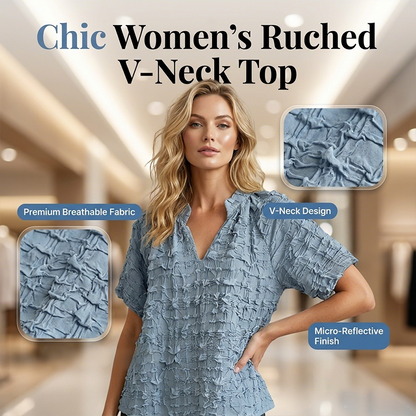 Women's Casual Ruched V-Neck Top
