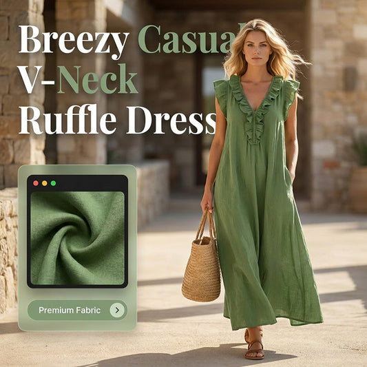 🥳SUMMER HOT SALE🥳💞50K+ SOLD!💥50% OFF! 👗Women's Casual Sleeveless V-Neck Ruffle Dress