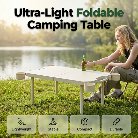 Portable Foldable Camping Table with Built-in Cup Holder