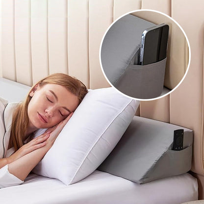 Bed Wedge Pillow for Headboard with Side Pockets