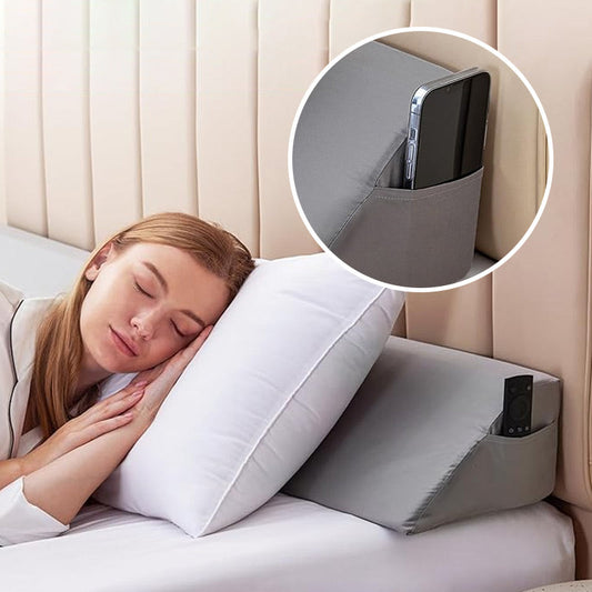 Bed Wedge Pillow for Headboard with Side Pockets