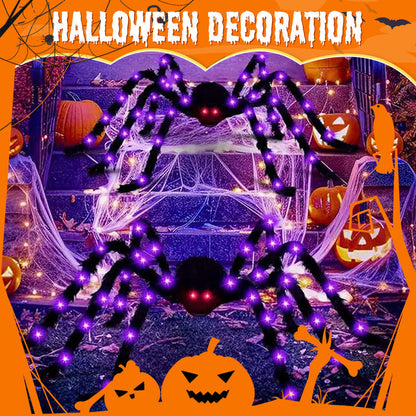 ❄️Summerfresh 50% OFF!🎃Giant Halloween Spider Web Lights & Hairy Spider Decor – Choose 5m LED Web, 150cm Spider or Complete Set