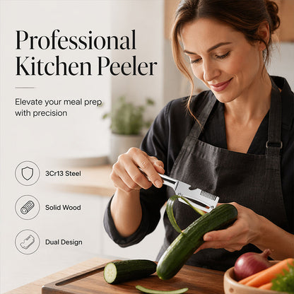🥕50% OFF NOW! Multi‑Functional Stainless Steel Peeler and Scallion Shredder – Dual‑Design Kitchen Prep Tool, Solid Wood Handle Vegetable Fruit Peeler for Home Cooking Meal Prep