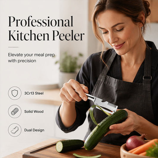🥕50% OFF NOW! Multi‑Functional Stainless Steel Peeler and Scallion Shredder – Dual‑Design Kitchen Prep Tool, Solid Wood Handle Vegetable Fruit Peeler for Home Cooking Meal Prep
