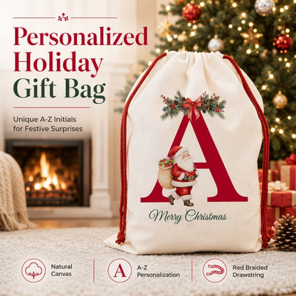 Christmas Alphabet Canvas Drawstring Bag