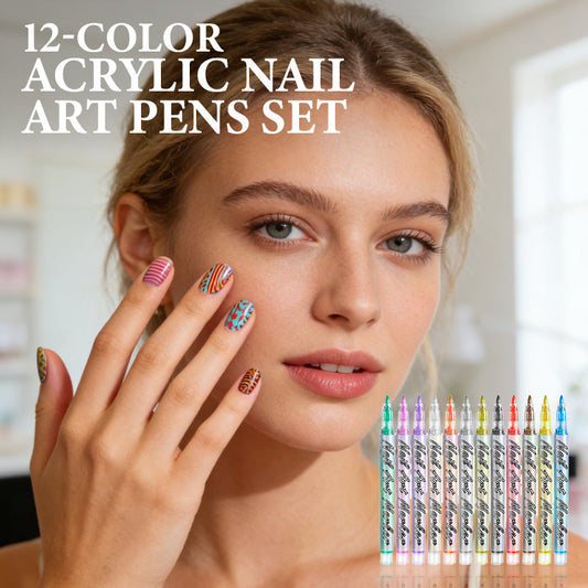 💅 12-Color Nail Art Pens: 0.7mm Ultra-Fine Tip, Quick-Dry, Waterproof, Water-Based, Fade-Resistant
