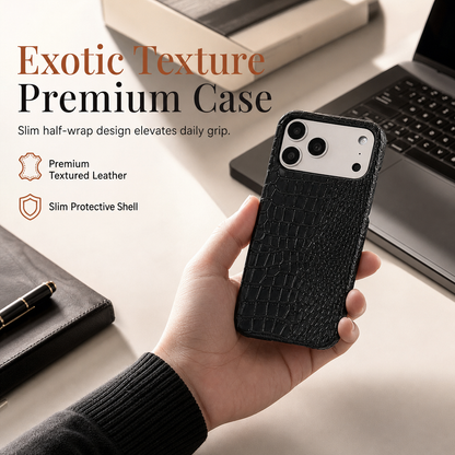 📱50% OFF NOW! Luxury Crocodile Pattern Half-Wrap Phone Case, Premium Textured Leather Shockproof Slim Protective Cover for iPhone