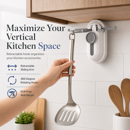 🎁 Buy 2 Get 1 Free! Rotating 5-Hook Rack – Drill-Free Storage for a Clutter-Free Kitchen ✨🏠