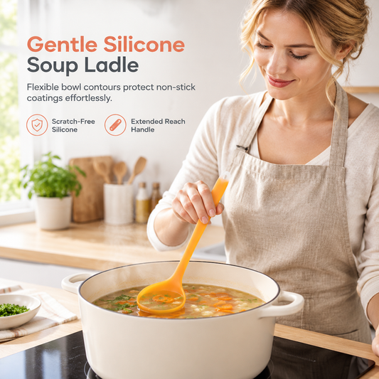 🍲 Stir, Scoop & Serve Like a Pro! ✨ Non-Stick Silicone Soup Ladle 🥄💖