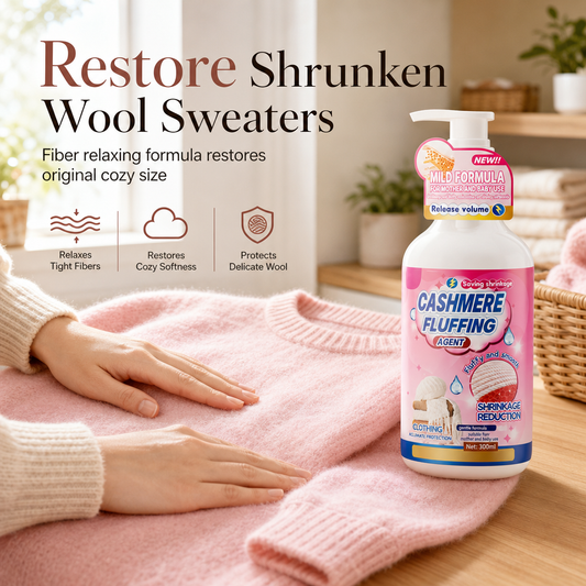 🧶50% OFF NOW! Wool Cashmere Fluffing Agent – Shrunken Sweater Reshaping Restorer, Mild Fiber Relaxing Care Liquid, Restore Size & Softness for Knit Garments