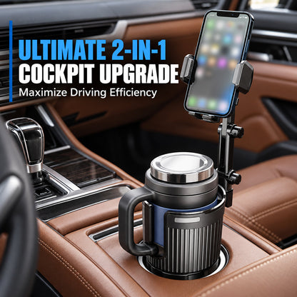 2-in-1 Car Cup Holder Expander with Adjustable Phone Mount