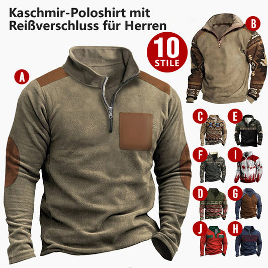 Kaschmir-Poloshirt mit Reißverschluss für Herren